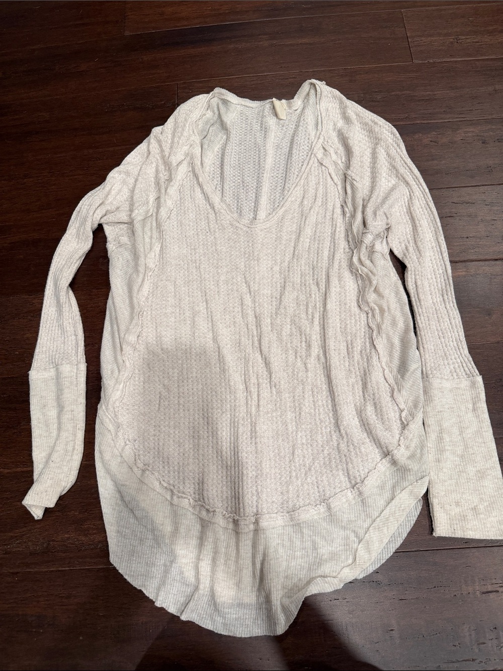 We The Free Cream Scoop Neck Waffle Knit Long Sleeve Top